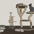 Wooden Multi Level Cat Tree With Platforms And Black Cat Pet Furniture For Cats