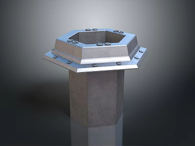 Industrial Structural Component Hexagonal Metal Top And Concrete Base With Bolts 3d model