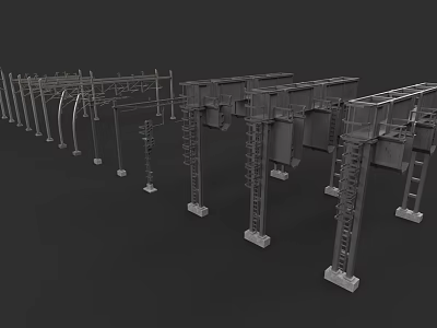 Train Railway Infrastructure 3D Model With Metal Support Frames And Steel Components 3d model