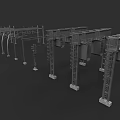 Train Railway Infrastructure 3D Model With Metal Support Frames And Steel Components