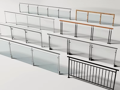 Stylish Modern Railing Designs With Glass Wooden And Metal Elements For Spaces 3d model