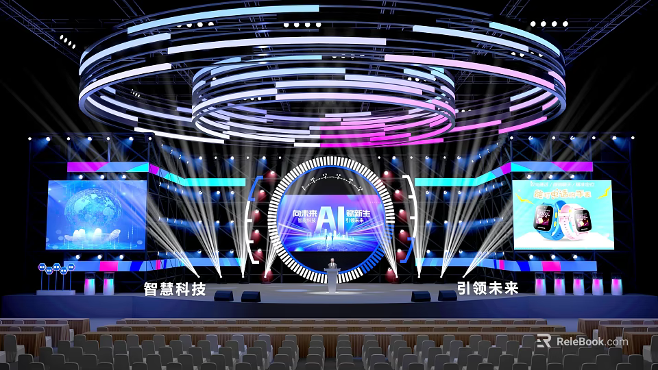 AI Event Tech Stage With Smart Tech Lights And Screens 3d model 