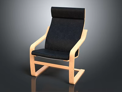 Modern Leisure Chair With Black Fabric Cushion Backrest Armrests And Wooden Frame 3d model