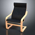 Modern Leisure Chair With Black Fabric Cushion Backrest Armrests And Wooden Frame