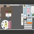 Modern 3D Room Interior Design With Living Room Bedroom Colorful Walls And Furniture