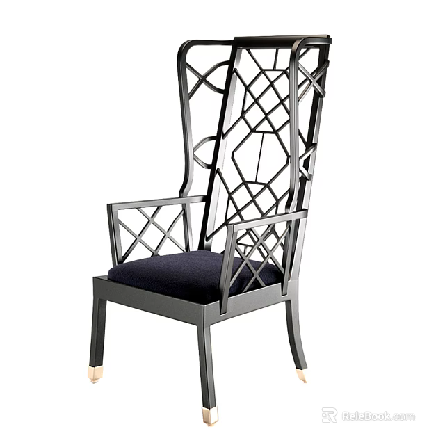 Modern Black Outdoor Chair With Metal Frame And Woven Backrest Design 3d model 