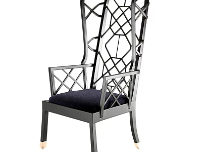 Modern Black Outdoor Chair With Metal Frame And Woven Backrest Design 3d model