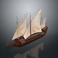 Classic Wooden Sailboat Model With Multiple White Sails And Intricate Details