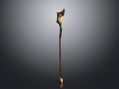 Ornate Medieval Fantasy Staff With Long Wooden Handle And Blue Gold Accents 3d model