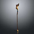 Ornate Medieval Fantasy Staff With Long Wooden Handle And Blue Gold Accents