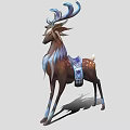 Mythical Deer With Blue Antlers Brown And White Fur And Blue Saddle On Back
