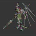Game Movie Character With Metallic Armor Spear Weapon And Dark Background Design