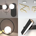 Modern Decorative Lights With Geometric Shapes Gold And Black Design Elements 3d model