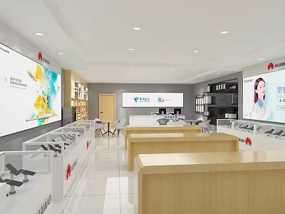 Digital Store Interior With Modern Display Counters Digital Products And Bright Screens 3d model