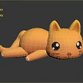 Orange Cartoon Cat Toy 3D Rendered Lying on Black Surface With Reflective Finish
