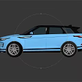 Blue Modern SUV Featuring Black Roof Front Grille And Shiny Reflective Surface Design