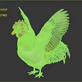 Vibrant Rooster With Red Comb Orange Throat White Body Green Red Tail Feathers Spread Wings