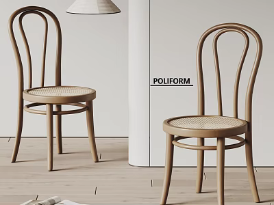 Poliform Dining Chairs With Wooden Frame Cane Seat And Curved Backrest In Modern Interior 3d model