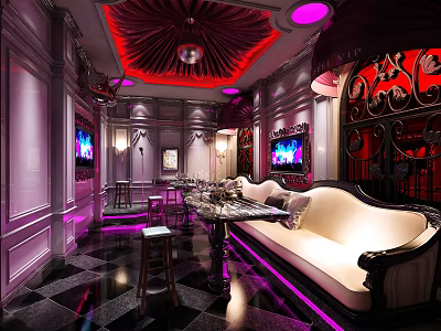 Luxurious KTV Room Interior Design With Comfortable Sofa LED Screens And Stylish Lighting 3d model