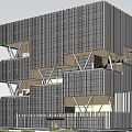 Modern Office Building With Glass Facade And Unique Interlocking Structure Design 3d model