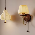 Vintage Ceiling And Wall Lamps With Floral Fabric Shades And Wooden Bases