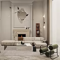 Elegant Duplex Living Room Interior Featuring High Ceiling Fireplace And Modern Sofa
