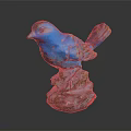 Blue Bird Sculpture With Detailed Feathers Standing On Natural Stone Base