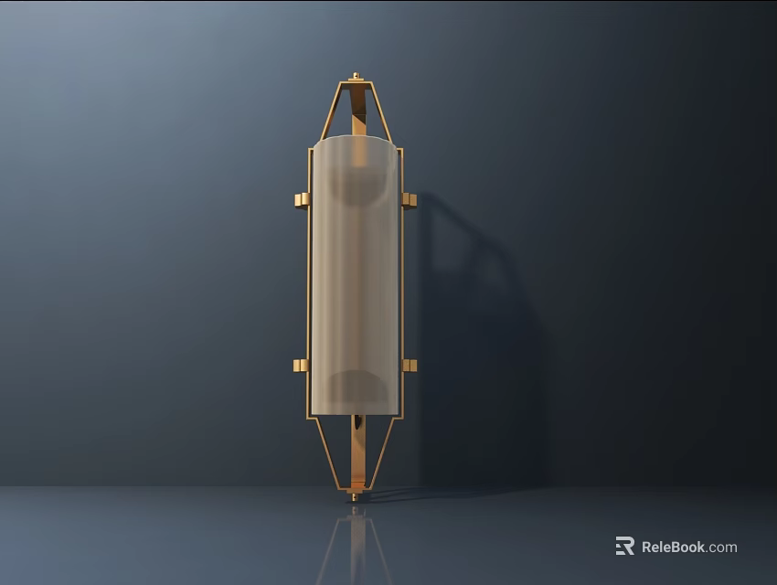 Modern Brass Wall Lamp With Geometric Metal Frame And Transparent Lampshade Design 3d model 