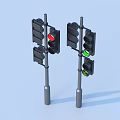 Two Traffic Lights On Poles Showing Red And Green Signals Against Blue Background
