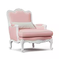 Elegant Pink Single Sofa With White Carved Frame And Light Gray Cushion 3d model
