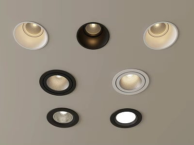 Various Designs of Downlights and Spotlights with White and Black Frames for Ceiling Use 3d model