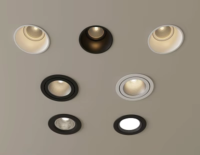 Various Designs of Downlights and Spotlights with White and Black Frames for Ceiling Use 3d model