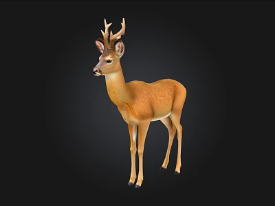 Realistic Brown Deer With Antlers Standing On Black Background Illustration 3d model