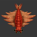 Vibrant Red Fantasy Shrimp with Black Eyes and Feathered Appendages 3D Render