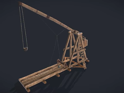Ancient Wooden Trebuchet Medieval Siege Weapon With Wooden Frame And Sling Mechanism 3d model