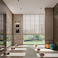 Modern Yoga Studio Interior With Wooden Walls Blinds Yoga Mats Blocks And Balls