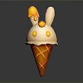 Cute Rabbit Ear Shaped White Ice Cream Cone With Caramel Drizzle And Yellow Dots