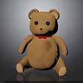 Plush Brown Teddy Bear Sitting With Red Bow Tie On Smooth Surface 3d model
