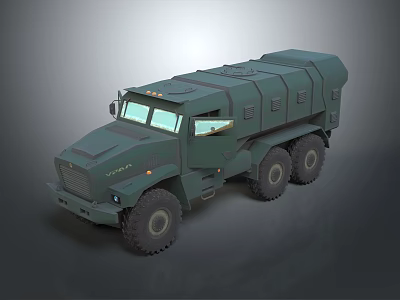 Military Green Armored Vehicle With Six Wheel Drive And Reinforced Structure 3d model