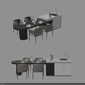 Sleek Modern Dining Table Set With Round Marble Top And Upholstered Dining Chairs 3d model