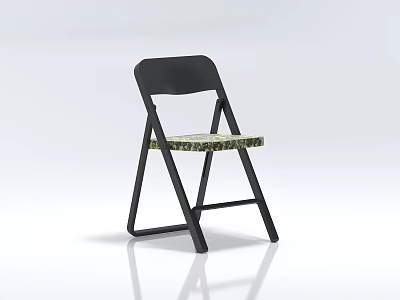 Modern Folding Dining Chair With Black Frame And Patterned Seat Cushion 3d model