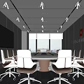 Modern Conference Room Interior With Large Screen Conference Table And Ergonomic Chairs