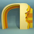Modern Layered Archway Design With 3D Yellow Orange Structure And Textured Decor Elements 3d model