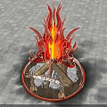 Flame Shaped Art Installation With Red Orange Illuminated Lights And Stone Base 3d model