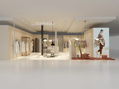 Modern Clothing Store Interior With Clothes Racks Model Poster And Floor Decor Elements 3d model