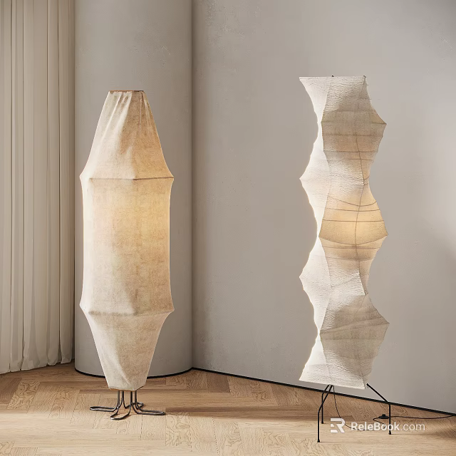 Modern Floor Lamps With Pleated Fabric Shades And Geometric Design In Interior 3d model 