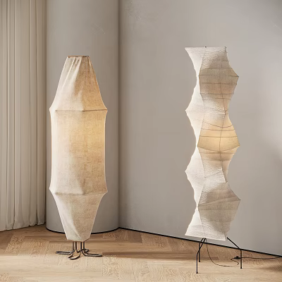 Modern Floor Lamps With Pleated Fabric Shades And Geometric Design In Interior 3d model