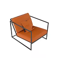 Comfortable Orange Leather Leisure Chair With Black Metal Frame And Modern Design