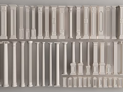 White Decorative Columns With Various Designs And Sizes For Architectural Projects 3d model