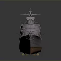 Realistic Warship Water Transport 3D Model With Deck Turrets And Smokestacks